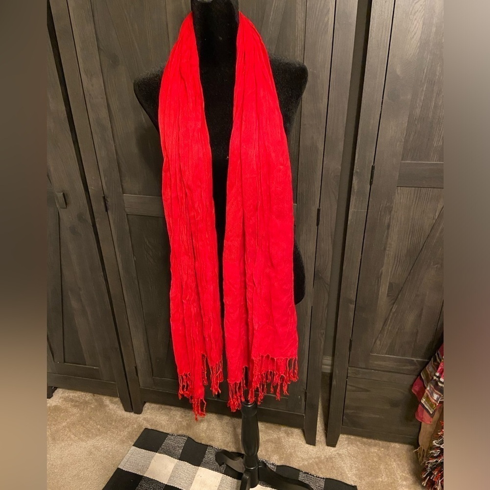 Fringed Rectangular Cozy Neck Scarf Red